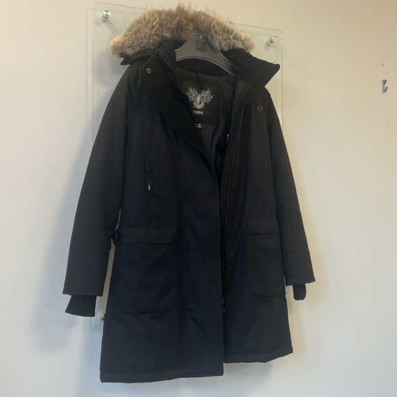 Merideth Nobis parka black XS with real fur, coyote from Canada,duck down filled - Picture 3 of 10